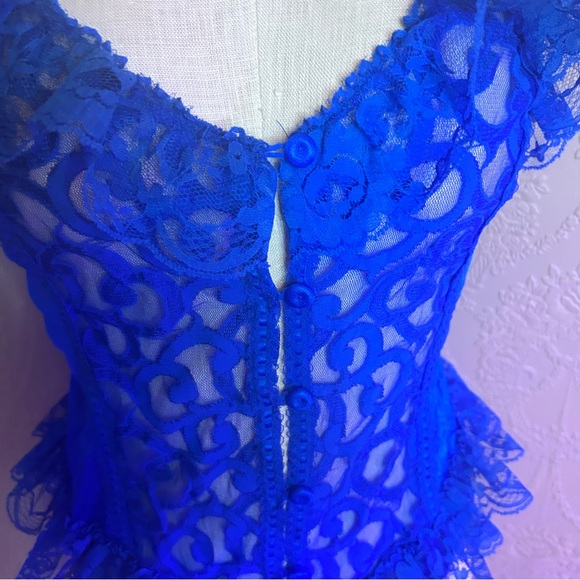 Elegant Blue Lace Bodysuit vintage 1x royal blue bodysuit teddy - Picture 2 of 6